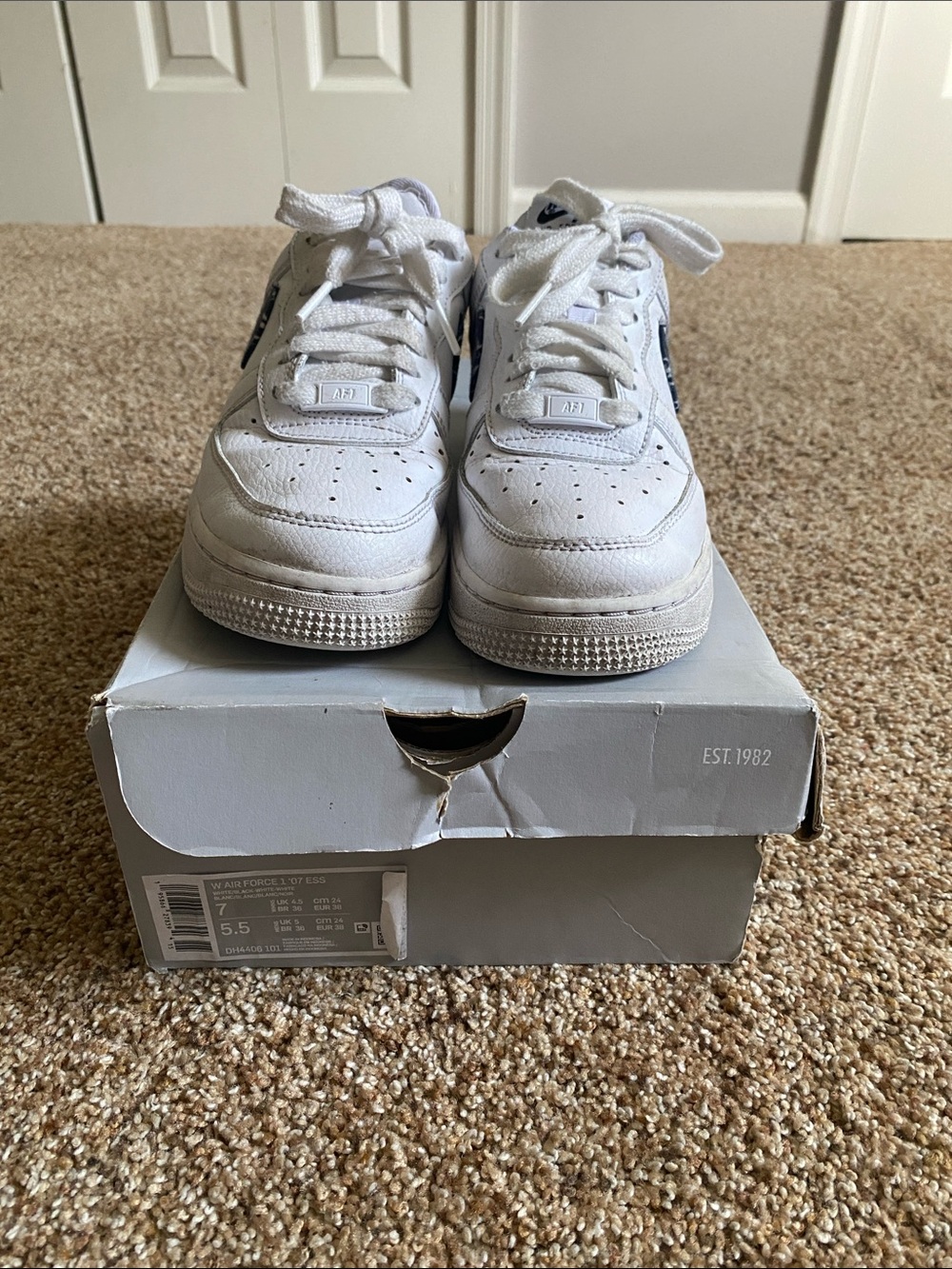 Nike Kids White Leather Sneakers with Navy Swoosh